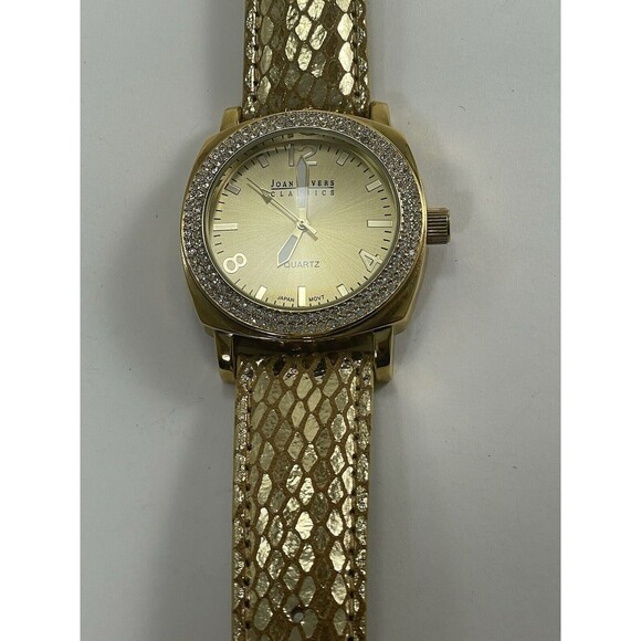 Vintage Joan River Classic Quartz Watch Women’s Gold Leather Crystal Bezel - Picture 12 of 16